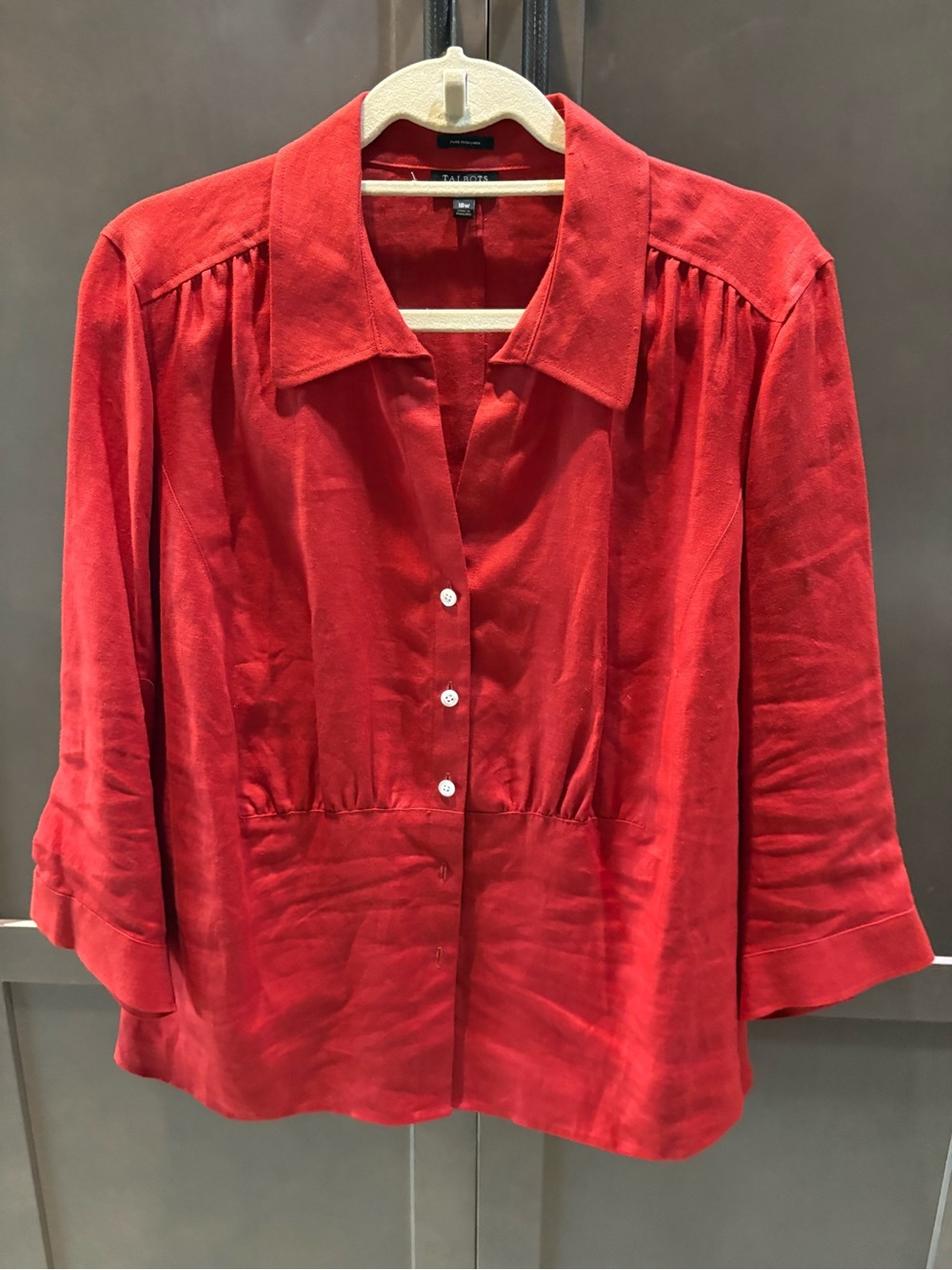 Talbots Red 3/4 Sleeves Linen Blouse Top, 28W